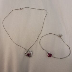 Elegant Heart Necklace and Bracelet Set